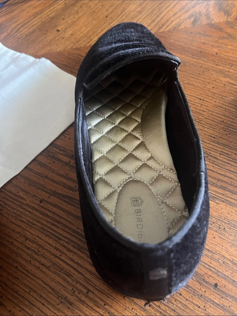 Birdies Black Velvet Quilted Insole Slip-On Loafers